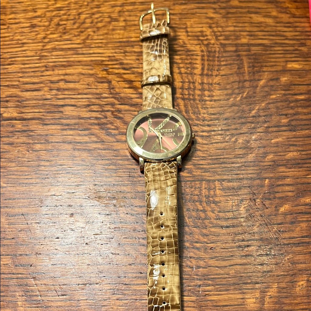 Gold Watch With Brown Crocodile Strap